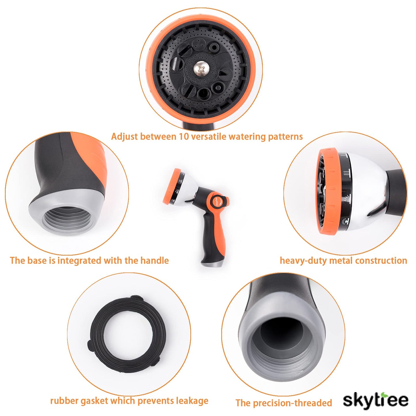 Metal Hose Nozzle with 10 Spray Patterns