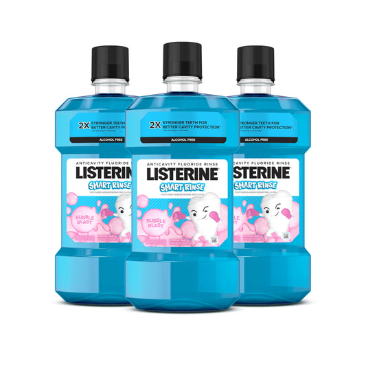Listerine Alcohol-Free Kids Anticavity Fluoride Mouthwash, ADA Accepted for Cavity Protection and Bad Breath - Bubblegum, 3 Packs 16.9 oz