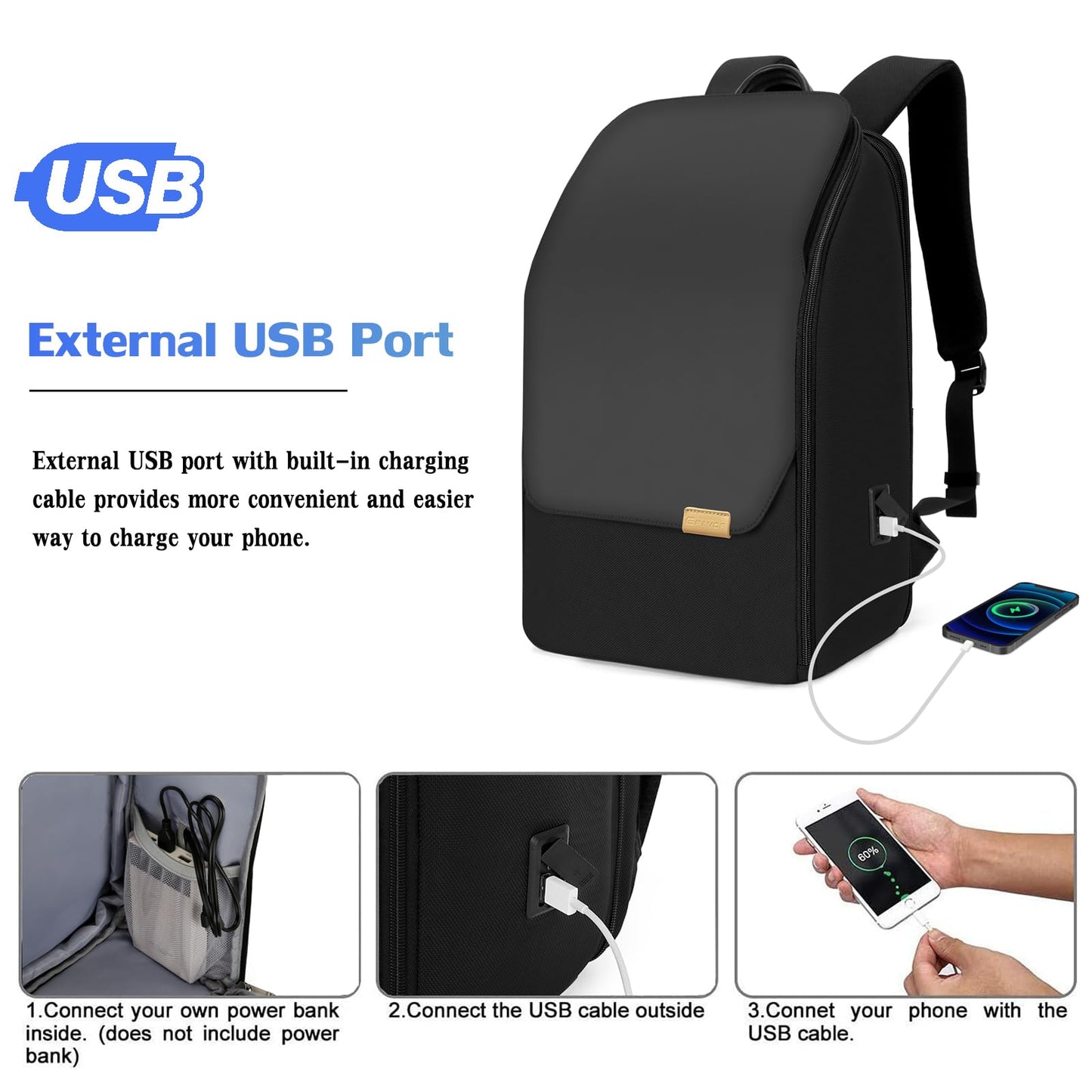 G-FAVOR Business Backpack for Men, Laptop Backpack with USB Charging Port for 15.6 inch Laptop, Water-resistant Expandable Travel Backpack