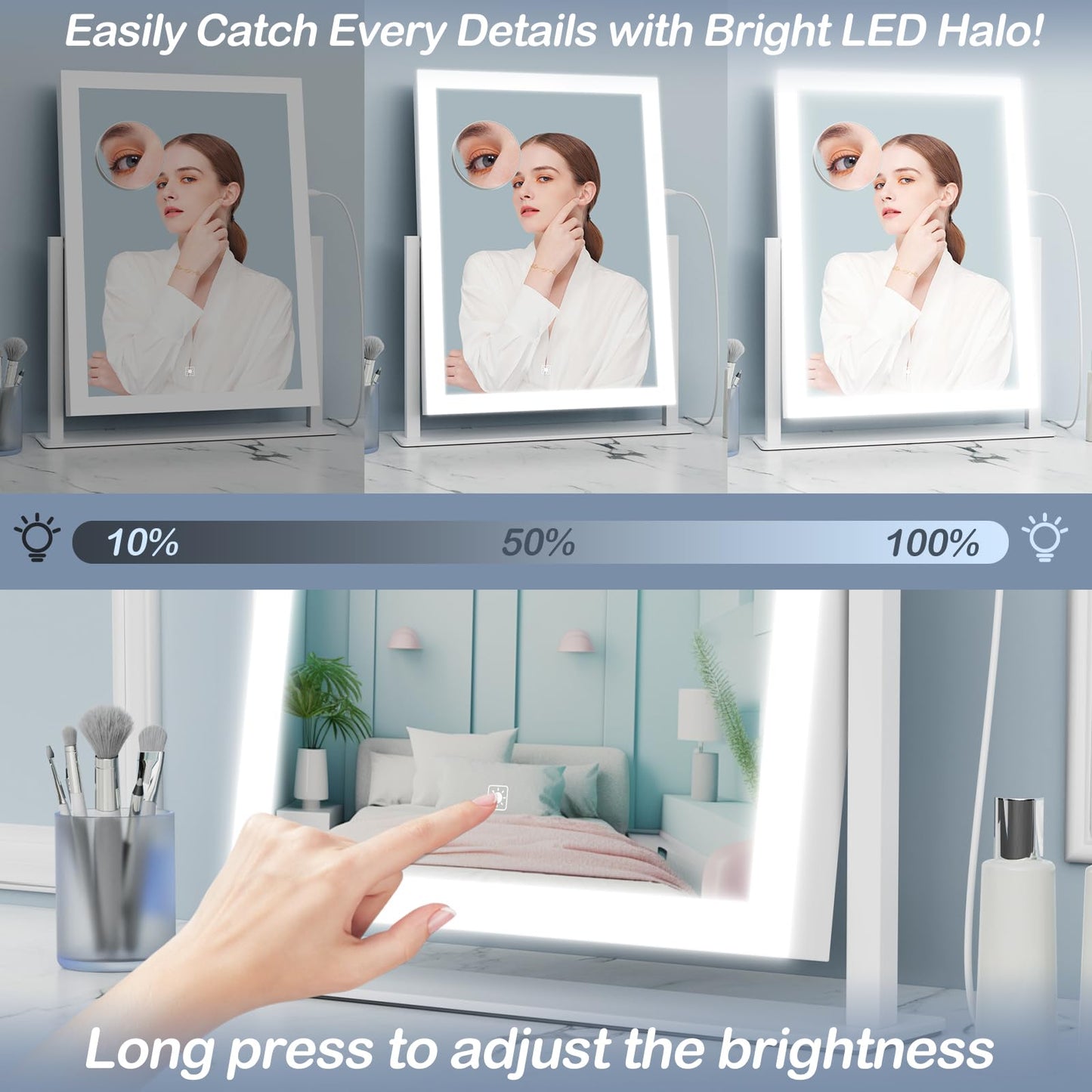 Large LED Makeup Mirror with Lights and Magnification