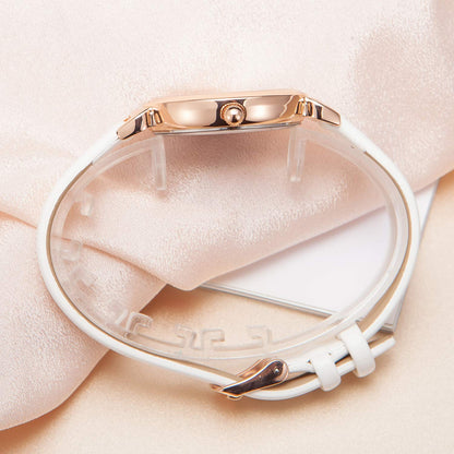 NUOVO Women Watch White Watch for Ladies Rose Gold Watch Diamond Watch Casual Watch Crystal Accented Leather Strap Watch Analog Display Watch Waterproof Watch Arabic Numerals Watch