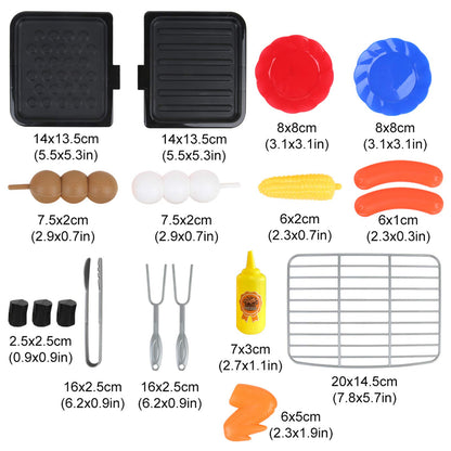 Kitchen Pretend Play Set for Kids, Cooking Spray Pressure Cooker and Pans Other Cookware, Fruit and Vegetable Cutting Toys, Birthday Gifts for Boys Girls 3,4,5,6 (BBQ Set)