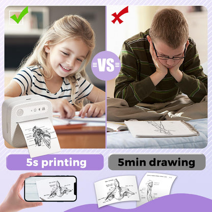 Mini Printer with 7 Rolls Sticker Paper, Portable Sticker Printer Efficiently and Quickly, Thermal Printer for Study Notes, Pictures, DIY, Label, Free App with Multiple Templates-Printer-01