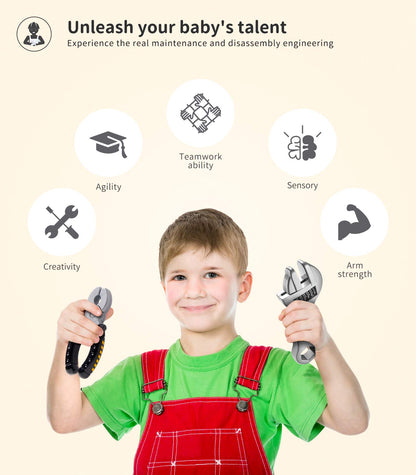 Geyiie Toy Tool Set with Power Drill, Pretend Play Kids Tool Set, Goggles, Preschool STEM Toys Outdoor Tool Kit Party Birthday Gift for Toddler Boys Girls Age 3 4 5 6 7 8
