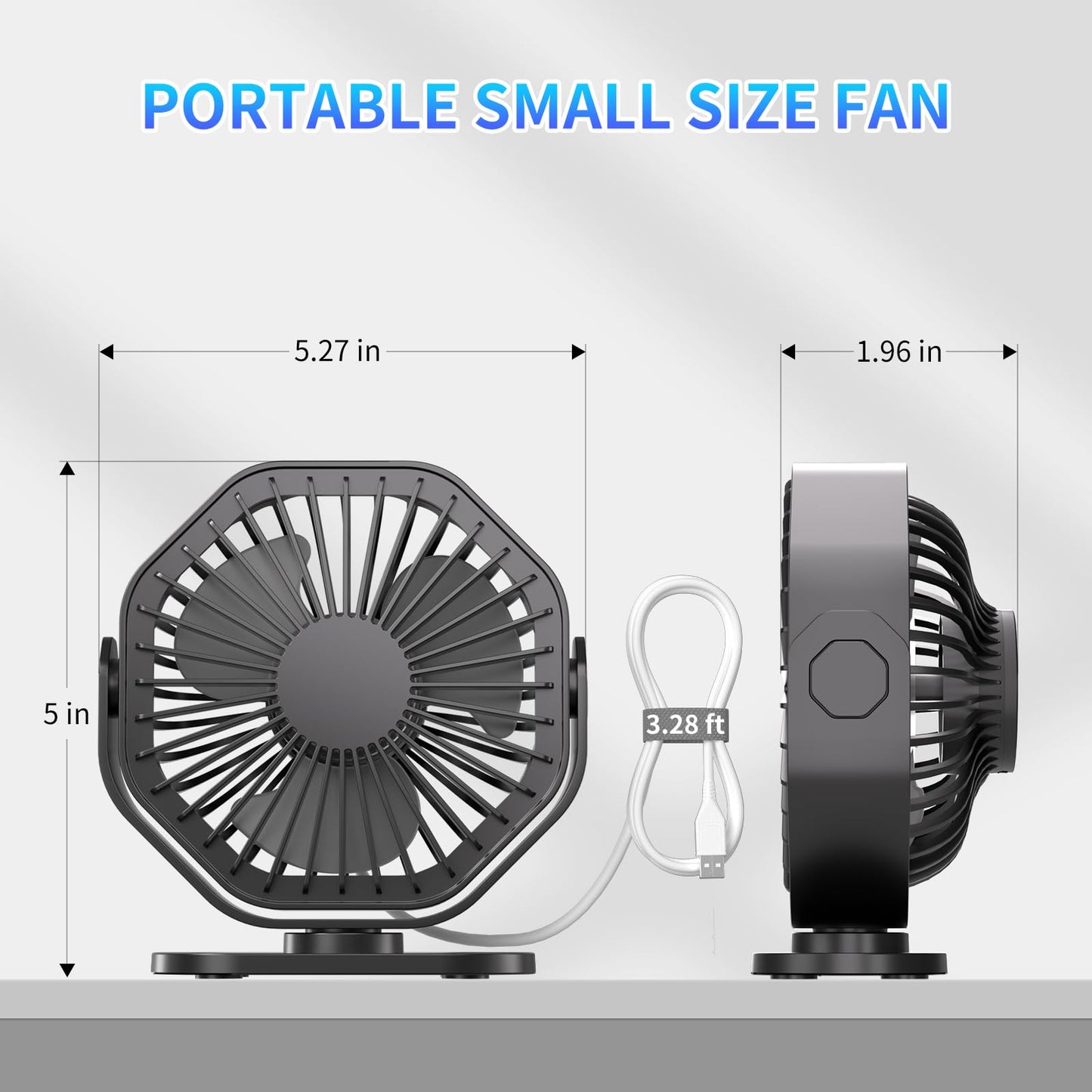USB Desk Fan with 3 Speeds and 360° Rotation