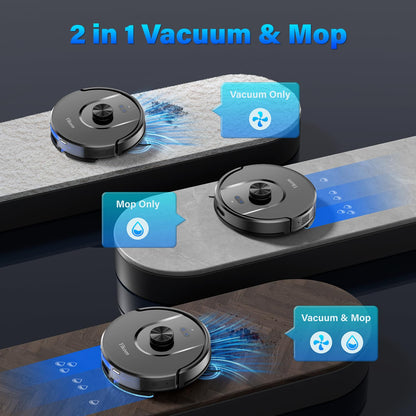 Tikom Robot Vacuum and Mop, L8000 Laser LiDAR Navigation Robotic Vacuum, 3000Pa Suction, 150Mins Max, 45dB, 14 No-Go Zones, 20 Virtual Walls, Self-Charging, Good for Pet Hair, Carpet, Hard Floor