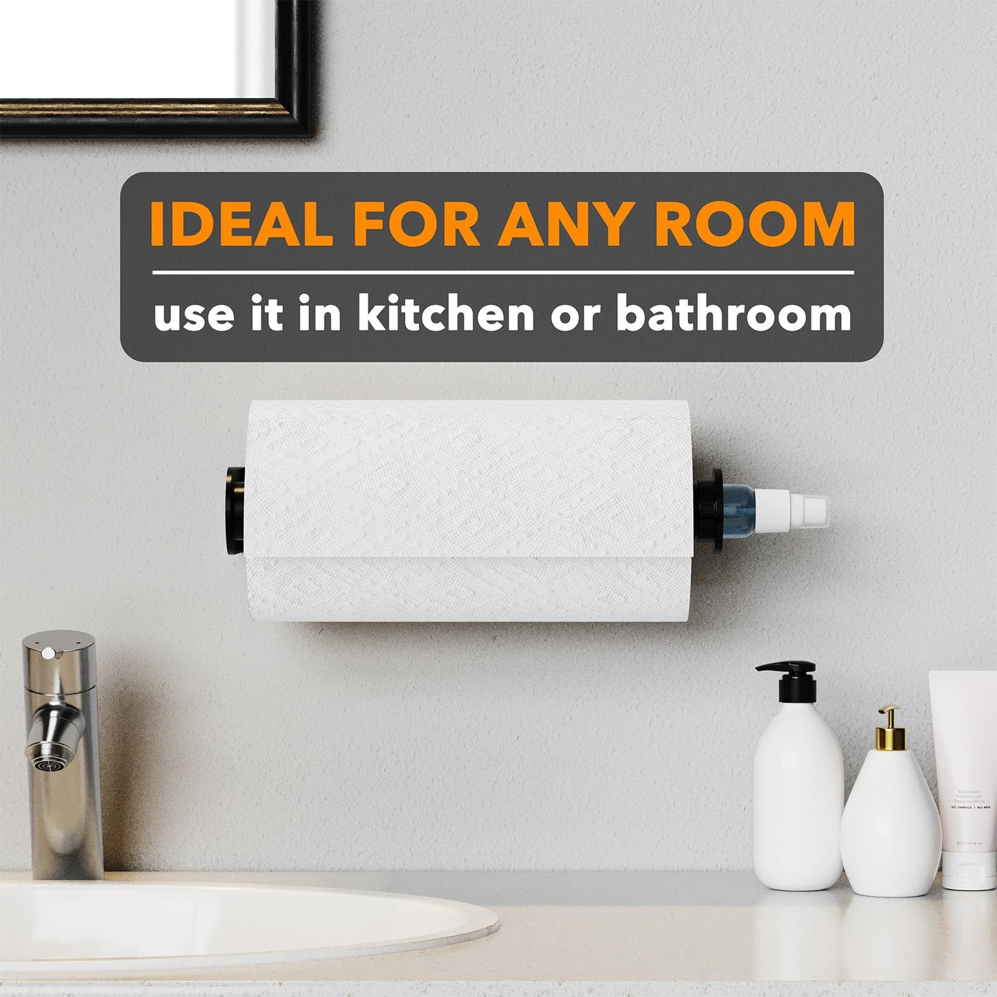 UPDATE: DEAD! SpaceAid SprayNeat Paper Towel Holder with Spray Bottle, Under Cabinet Paper Towels Holders with Sprayer Inside Center, Hanging Wall Mount Papertowels Roller for Kitchen and Bathroom (Black)