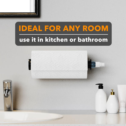 UPDATE: DEAD! SpaceAid SprayNeat Paper Towel Holder with Spray Bottle, Under Cabinet Paper Towels Holders with Sprayer Inside Center, Hanging Wall Mount Papertowels Roller for Kitchen and Bathroom (Black)