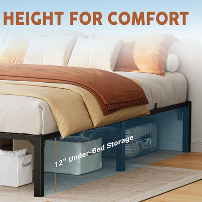 GarveeHome 14 Inch Tool-Free Full Bed Frame, Heavy Duty Metal Platform Bed Frame with Durable Iron Slat Support and Legs, No Box Spring Required, No Screws Needed, Support Up to 800 Lbs