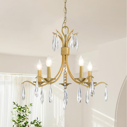 Gold 5-Light Crystal Chandelier for Living Room