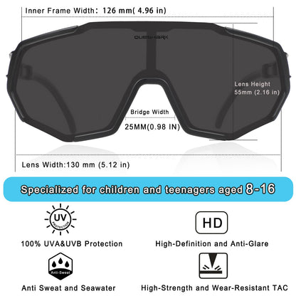 Queshark Kids Sunglasses Polarized, Youth Baseball Sunglasses for 8-16 Boys Girls, Kids Sport Glasses for Cycling Baseball