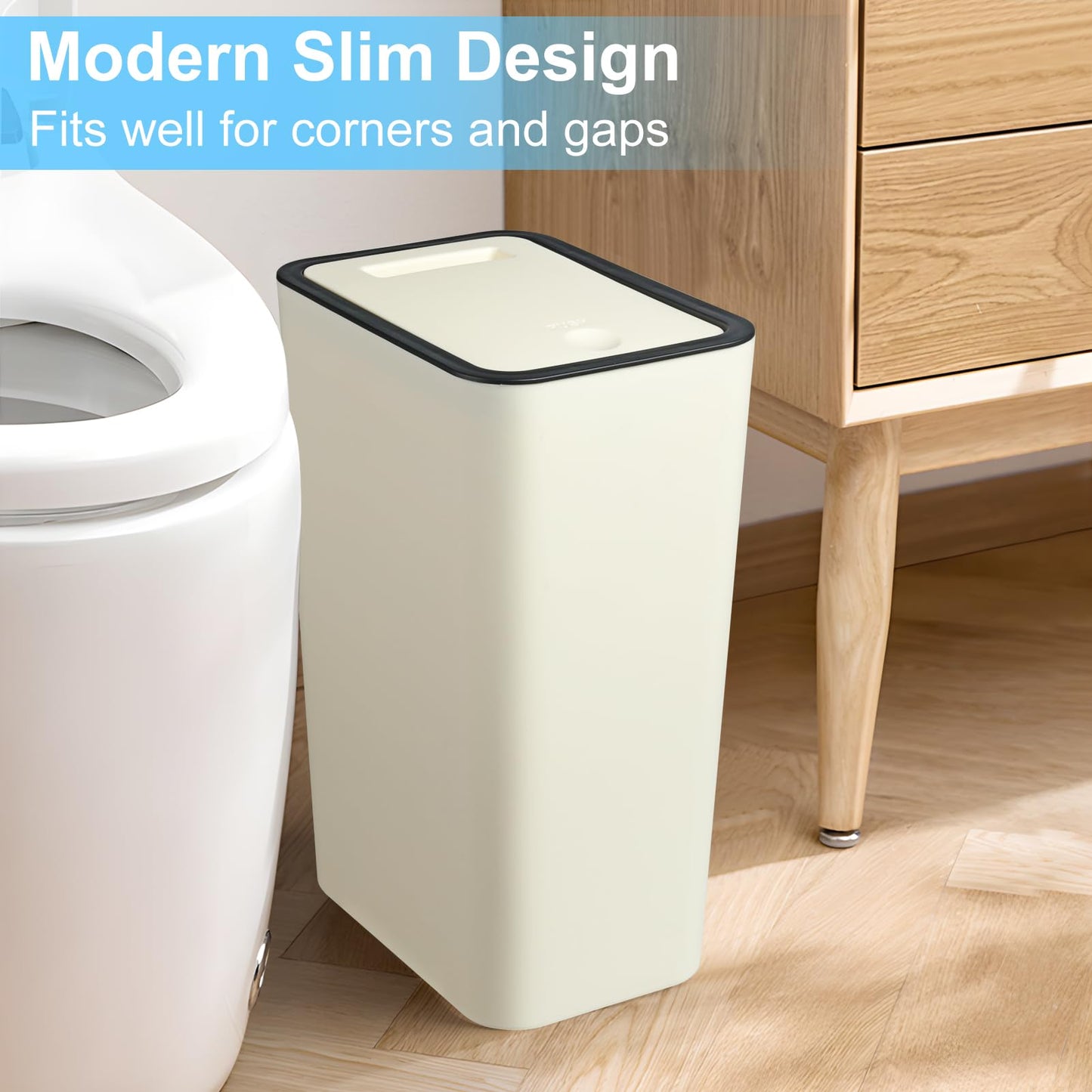 Anzoymx Bathroom Trash Cans with Lids - 3 Pack Kitchen Garbage Can 4 Gallons 2 PCS and 3 Gallons 1 PC with Pop Up Lid,Small Narrow Waste Basket for Bedroom Living Room and Office(3 Pack,Yellow)