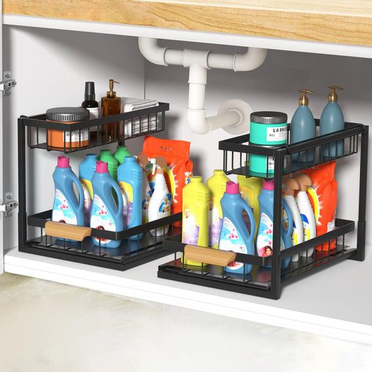 2 Pack Under Sink Organizer with Sliding Drawer