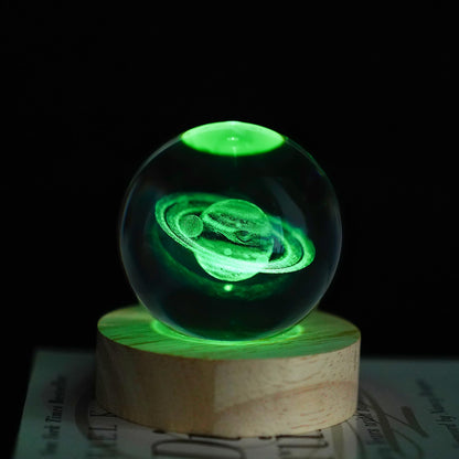 YU FENG 3D Engraved Saturn Crystal Ball on Wooden Base Ideal for Home Decor and Collectors