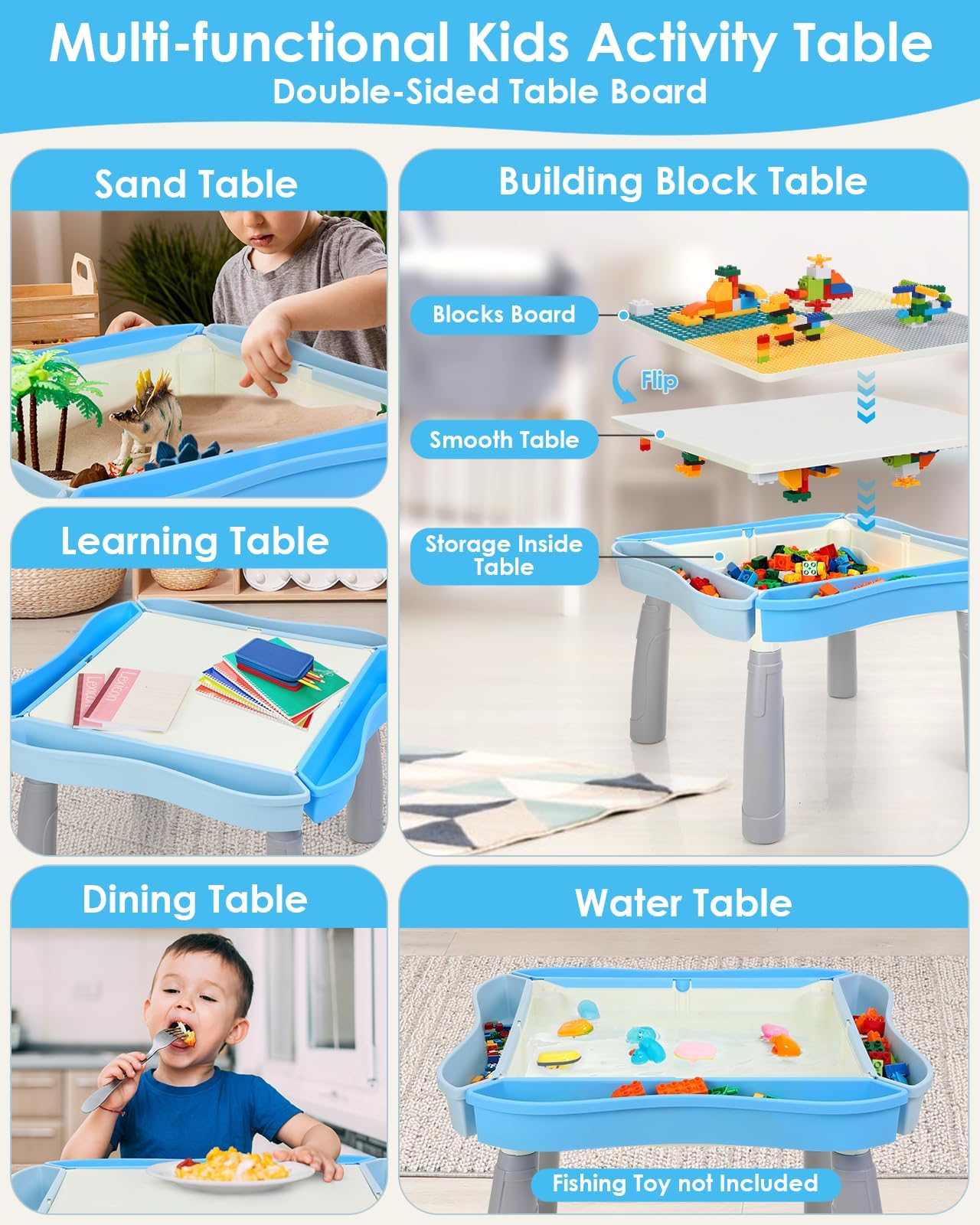Kids Activity Table with 320Pcs Building Blocks