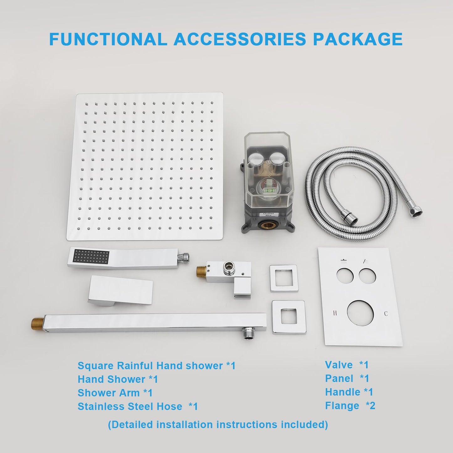 Lordear Shower System 12 Inch Shower Head,Shower Faucet Set Wall Mounted Chrome Finish Stainless Steel Shower Head and Handheld,Button Adjustment,Brass Main Body Shower Valve Included