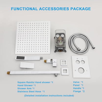 Lordear Shower System 12 Inch Shower Head,Shower Faucet Set Wall Mounted Chrome Finish Stainless Steel Shower Head and Handheld,Button Adjustment,Brass Main Body Shower Valve Included