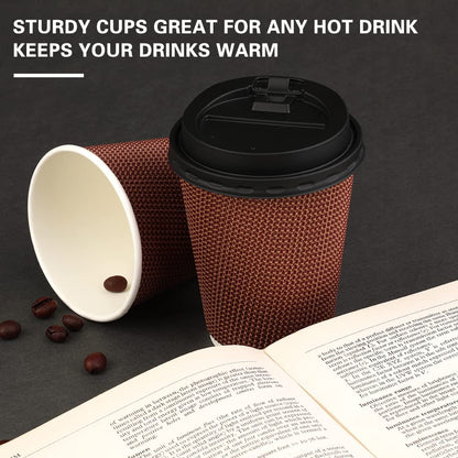 Wuadua 12 oz Disposable Insulated Coffee Cups with Lids, 50 Packs Disposable Coffee Cups for Hot Beverage Drinks, Coffee Tea Drinks To-go Office Car and Party