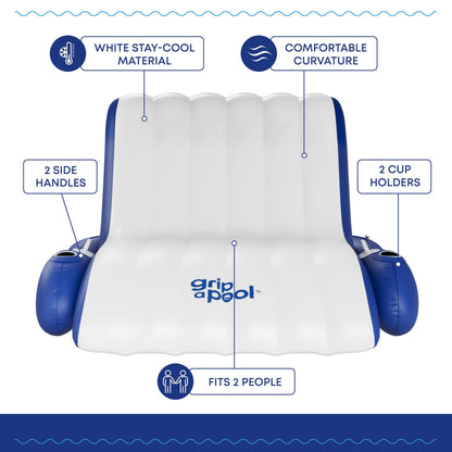 Inflatable 1-2 Person Pool Recliner Lounge Float with Cup Holders - For Pool, Lake, River, Beach