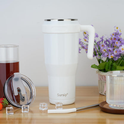 Sursip 50 oz Mug Tumbler,Stainless Steel Tumbler Mug with Non-Removable Handle–Keeps Drinks Cold up to 24 Hours–Sweat Proof, Dishwasher Safe,BPA Free-White