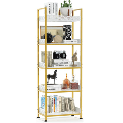 vimiroo Heavy Duty 5 Tier Bookshelves, Metal Industrial Kitchen Shelf Storage Organizer with Load-Bearing 500 lbs Rust Resistance Tall Bookcase for Living Room,Home, Kitchen, Office (Metallic Gold)