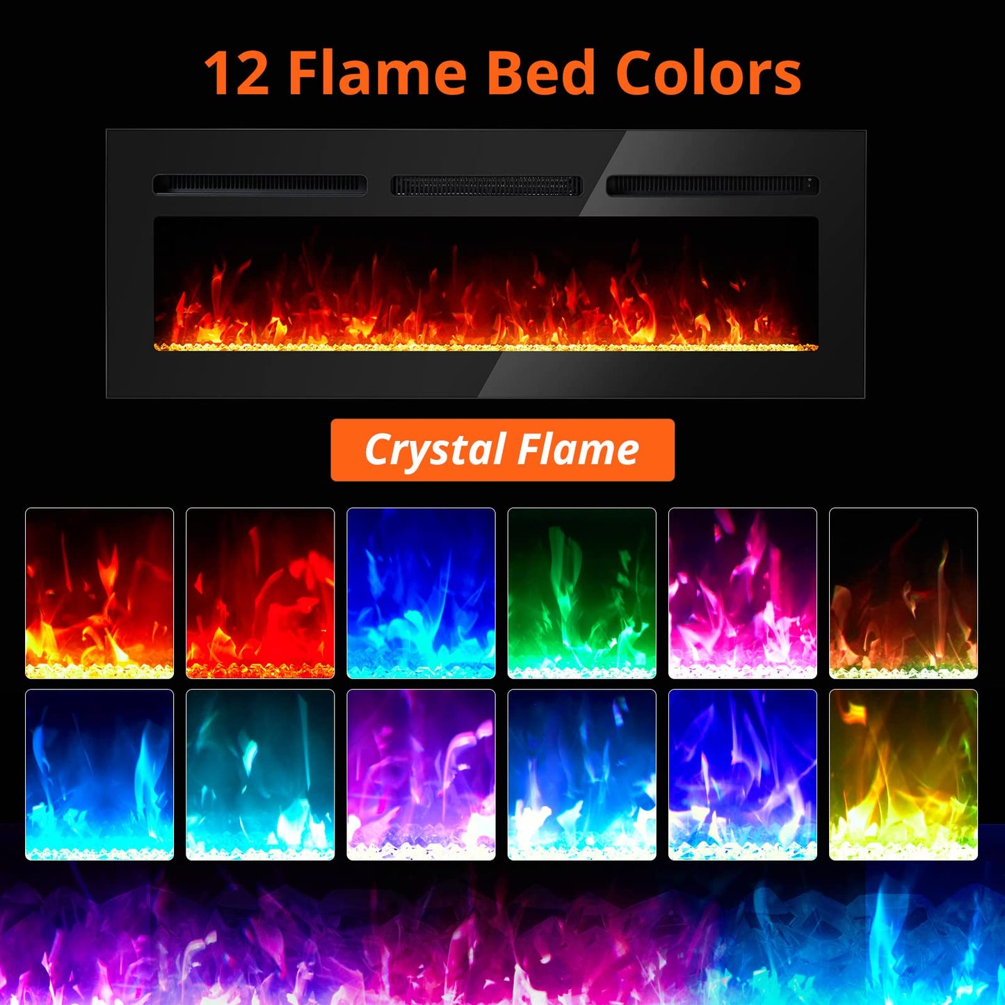 50 Inch Electric Fireplace, Recessed/Wall Mounted Electric Fireplace, Ultra-Thin Linear Fireplace with Remote Control, Timer,12 Adjustable Color Flame, 750/1500W