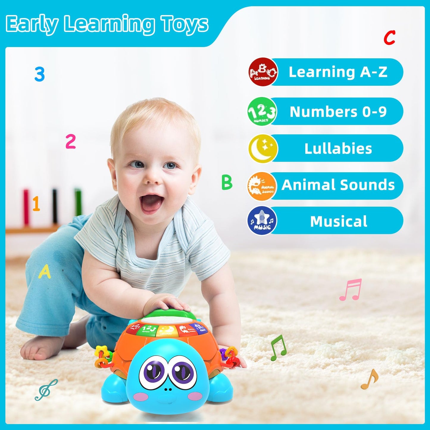 Hanayo Baby Crawling Toys Infant Musical Turtle Crawling Toys with Light, Play Phone,Tummy Time Toys 0-3 3-6 6-12 12-18 Months Birthday Gift Toys for 1 Year Old Boy Girl Toddler Toys Age 1-2