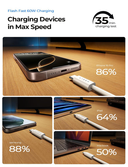 LISEN 60W USB C Fast Charging Cable 3Pack
