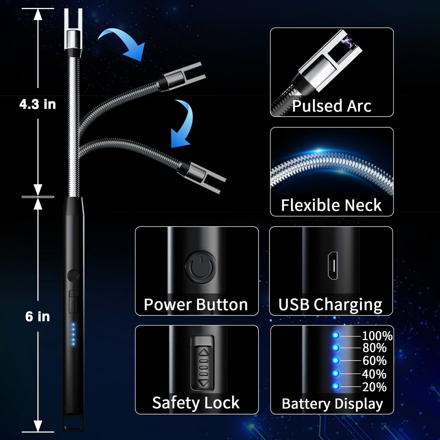 Rechargeable Electric Candle Lighter with Flexible Neck
