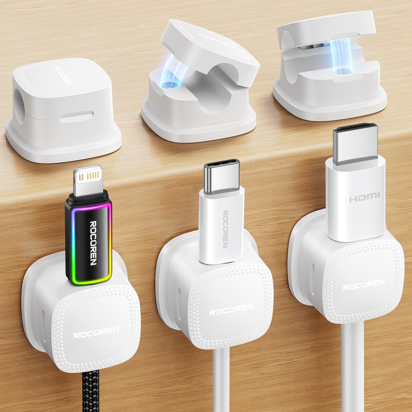 6-Pack Magnetic Cable Clips for Desk Organizer