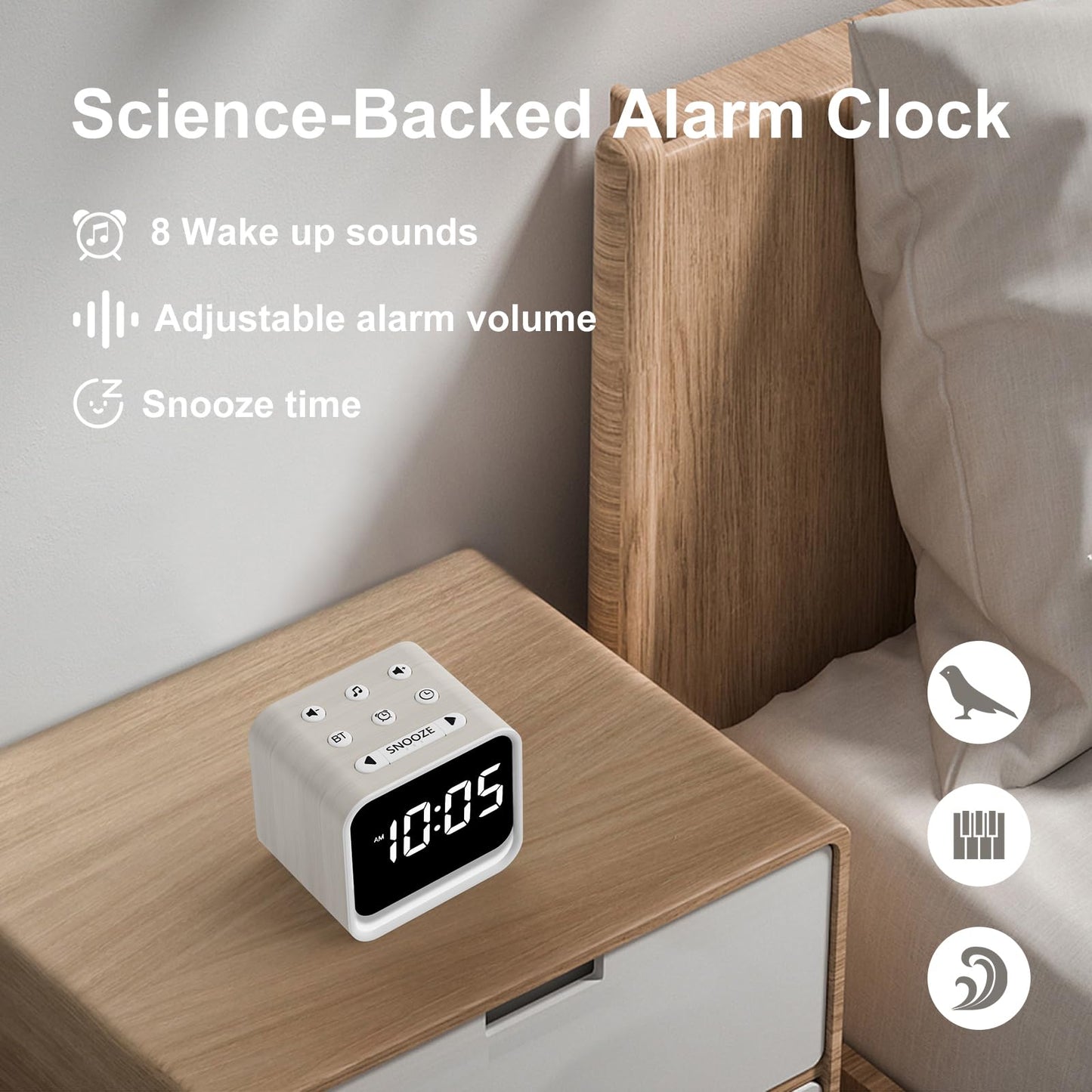 Housbay White Noise Machine with Alarm Clock for Bedrooms, Bluetooth Speaker, Sound Library, Sleep Routine, Brown Noise, Nature Sound Machine for Sleeping (Wood Tone)