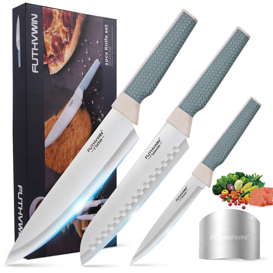 FUTHVWIN Chef Knife Ultra Sharp Kitchen Knife Set 3-Piece, Premium German 1.4116 Stainless Steel Chefs Knife Set with Finger Guard, Ergonomic Handle Professional Knives Set for Kitchen, 2024 Gift