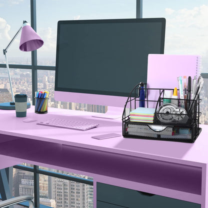 AOFUXTI Desktop Office Supplies, Desk Organizers and Accessories, Includes Stapler, Pen Holder, 72 Clip Set, Scissors, Phone Holder, Best Gifts for Women, Black