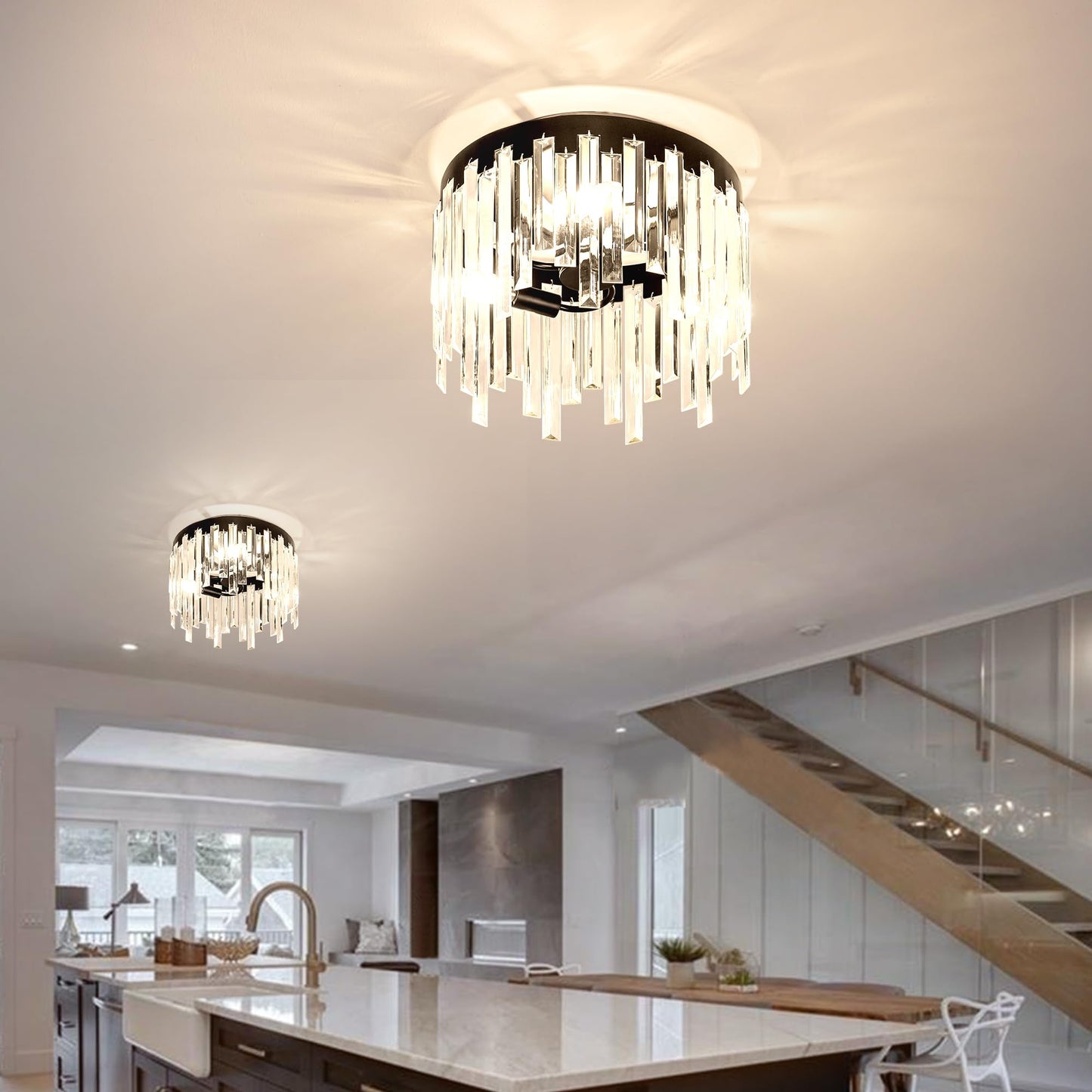 MAYNA Crystal Flush Mount Ceiling Light Chandelier