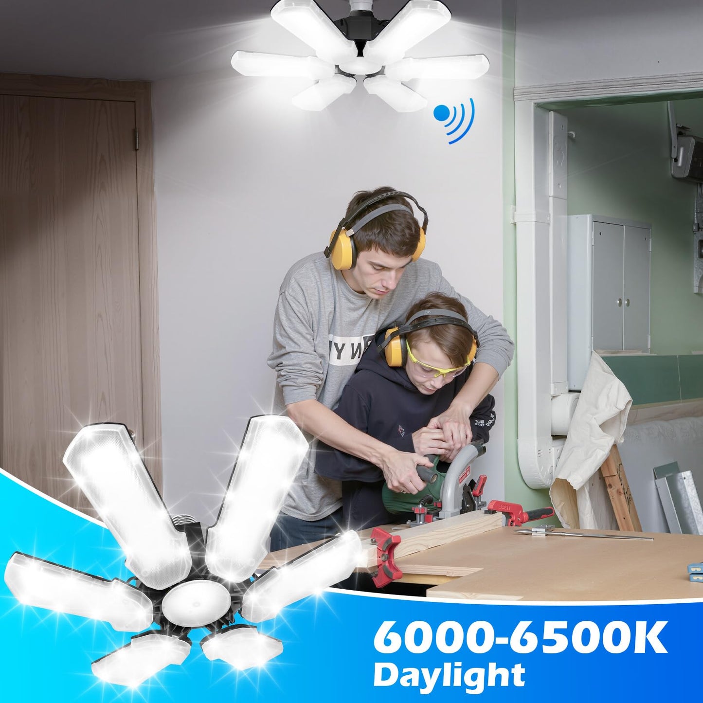 Unenrui Garage Light-2 Pack, 40W 18000LM 6500K LED Shop Lights with 6+1 Adjusted Panels for Workshop, Garage, Basemen Led Ceiling Lamp for Home Users - Screw-in E26/E27 110V