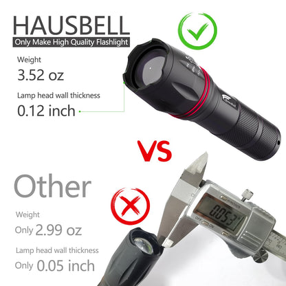 HAUSBELL LED Flashlights, Waterproof, 5 Modes, 2Pack