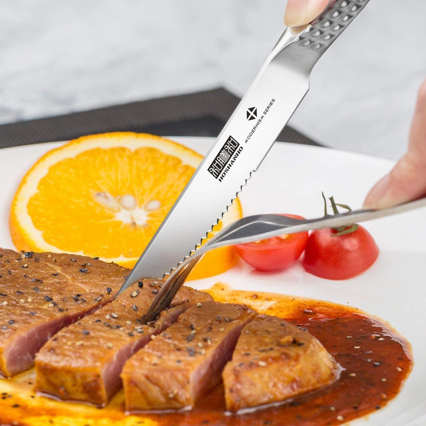 HOSHANHO Steak Knives Set of 6, 4.5 Inch Sharp Serrated Kitchen Steak Knife Set, High Carbon Japanese Stainless Steel Steak Knives with Ergonomic Handle