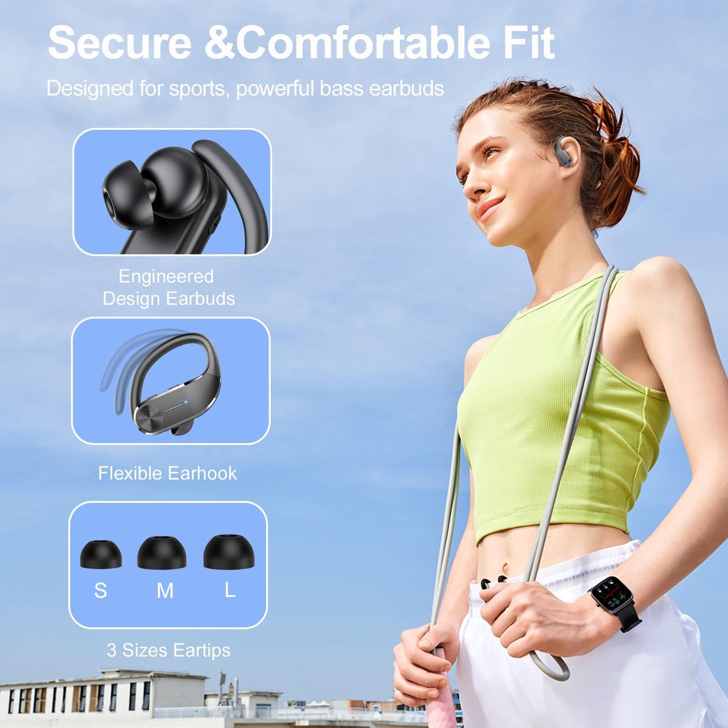 UPDATE: DEAD! Ear buds Wireless Bluetooth Earbuds Sports 2024 NEW Earhooks Headphones Bluetooth 5.3 Earphones 58H Playtime IP8 Waterproof Powerful Bass over ear Headphones with LED Display Usb C for Gym/Running