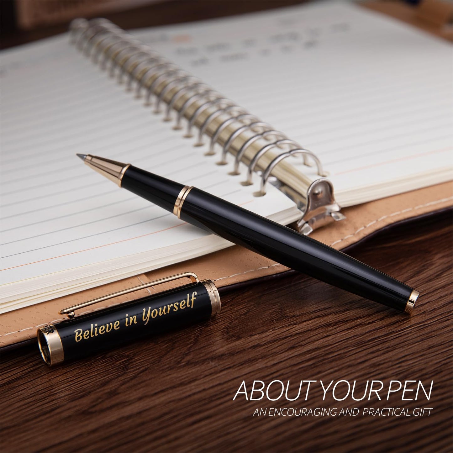 BEILUNER Black Fancy Rollerball Pen Set,Inspirational gift for Men & Women,Stunning 24K Gold Trim, Schneider Ink Refill,Employee Appreciation Gifts,Nice Pen,Teacher Pens,Office Gifts for Coworkers
