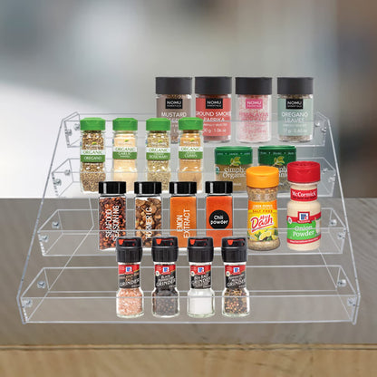 PMMASTO Tiered Spice Rack, Seasoning Organizer, Clear Acrylic Vertical Shelves Can Organizer for Countertop, Cabinet, Pantry, Kitchen Organization & Storage - 4 Tier