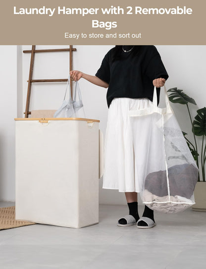 Large Laundry Hamper with Lid and Removable Bags
