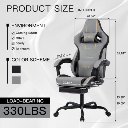 Video Gaming Chair with Footrest, Ergonomic Game Chair with Lumbar Support, Height Adjustable Swivel Racing Gaming Massage Chair, Reclining Computer Office Desk Chair for Adults
