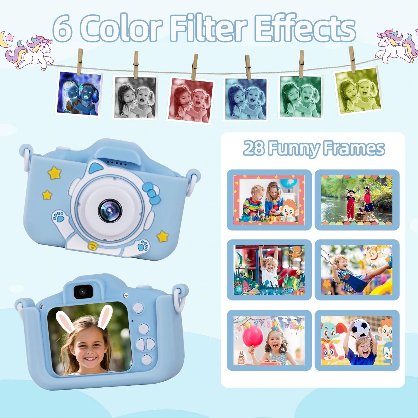 Kids Camera, 48MP Digital Camera for Kids Video Recorder 1080P with 32GB SD Card, IPS 2 Inch Screen Toddler Camera Christmas Birthday Gifts Toy for Aged 3-12 Boys and Girls