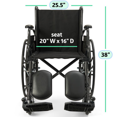 Medline 20” Foldable K4 Wheelchair with Swing-Back Desk-Length Arms & Elevating Legrests, 300 lbs. Capacity, Transport Chair for Adults & Seniors