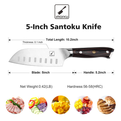 imarku Santoku Knife Chef Knife 5 inch Ultra Sharp Asian Knife Japanese Chef Knife - Japanese SUS440A Stainless Steel - Ergonomic Pakkawood Handle, Best Choice for Home Kitchen