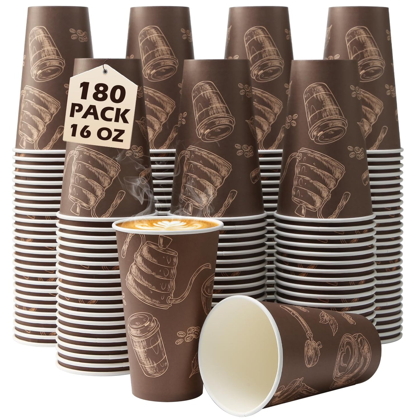 180 Pack 16 oz Disposable Paper Coffee Cups