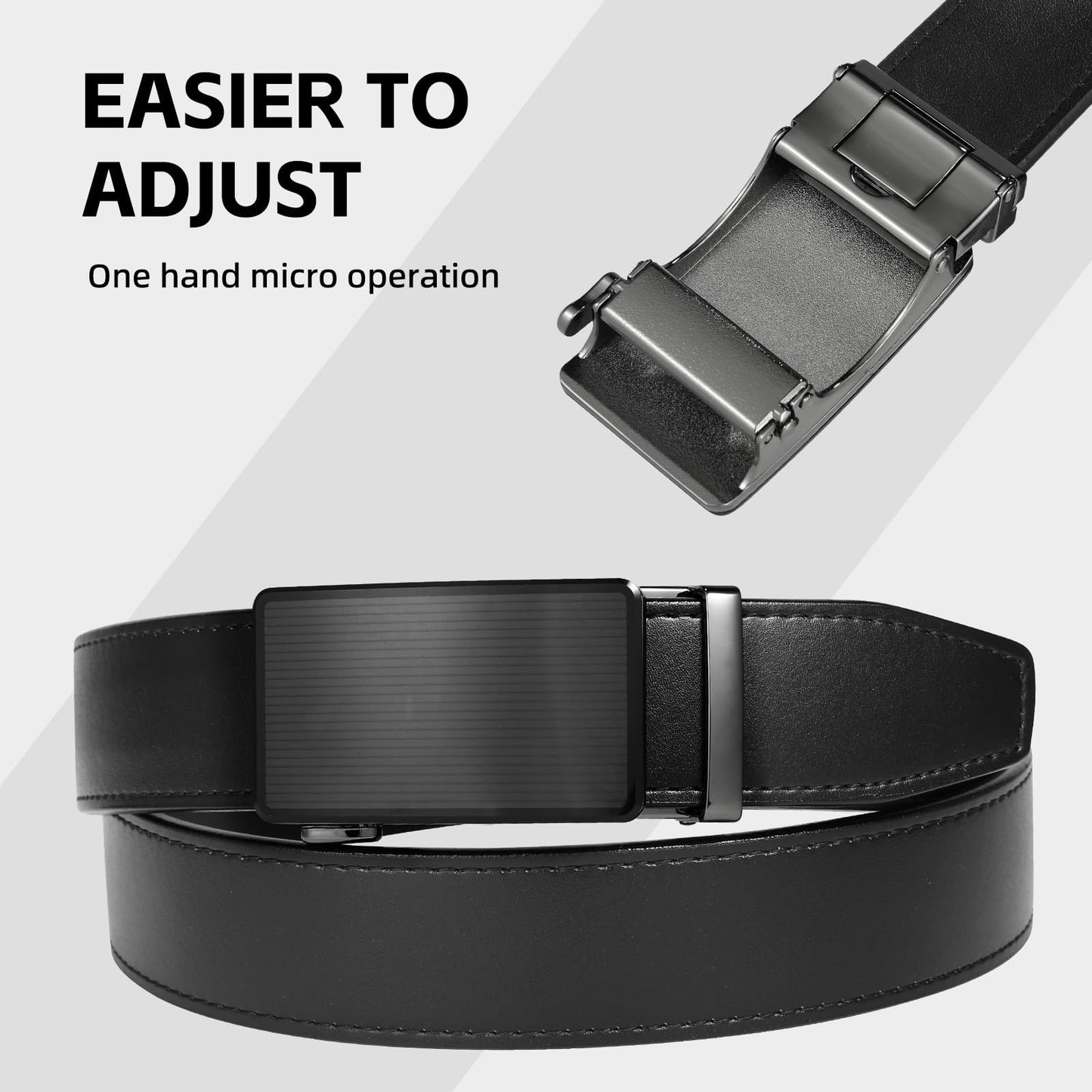 West Leathers Men's Ratchet Leather Belts Set - Adjustable, Gift-Ready Dress Belts (Black, 28" to 34" Waist Adjustable)
