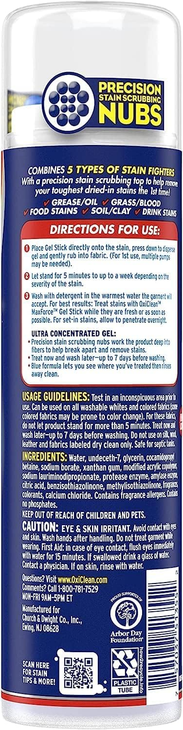 ONDAGO 2 OxiClean Max Force Gel Stick Stain Remover, 6.2 Ounce - Bundled with 4 Microfiber Cleaning Cloths