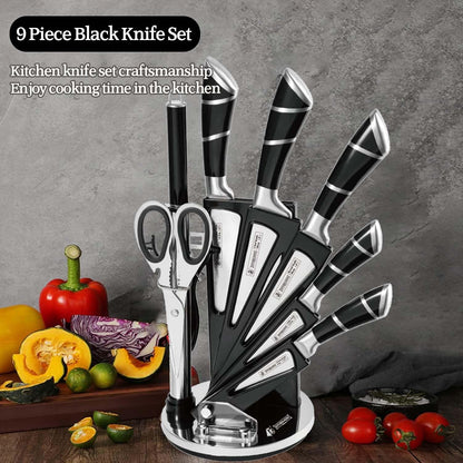 9-Piece Black Kitchen Knife Set with Block