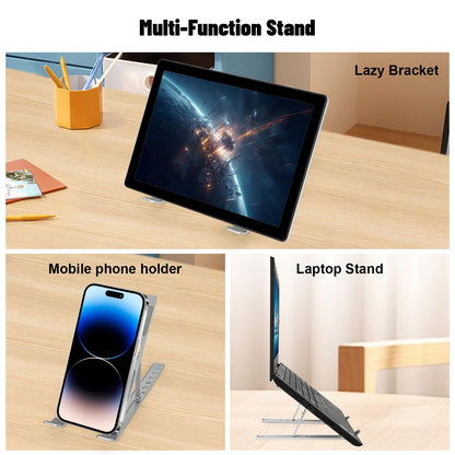 Laptop Stand, 7 Angles Adjustable Laptop Holder Riser Computer Tablet Stand, Aluminum Ergonomic Foldable Portable Desktop Holder, Ventilated Cooling Notebook Stand for 10-18”Laptops Tablet, Silver